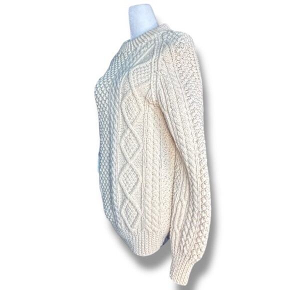 American Vintage Handknit Irish Fisherman Sweater Wool Aran Cable Cream Large - Picture 4 of 14